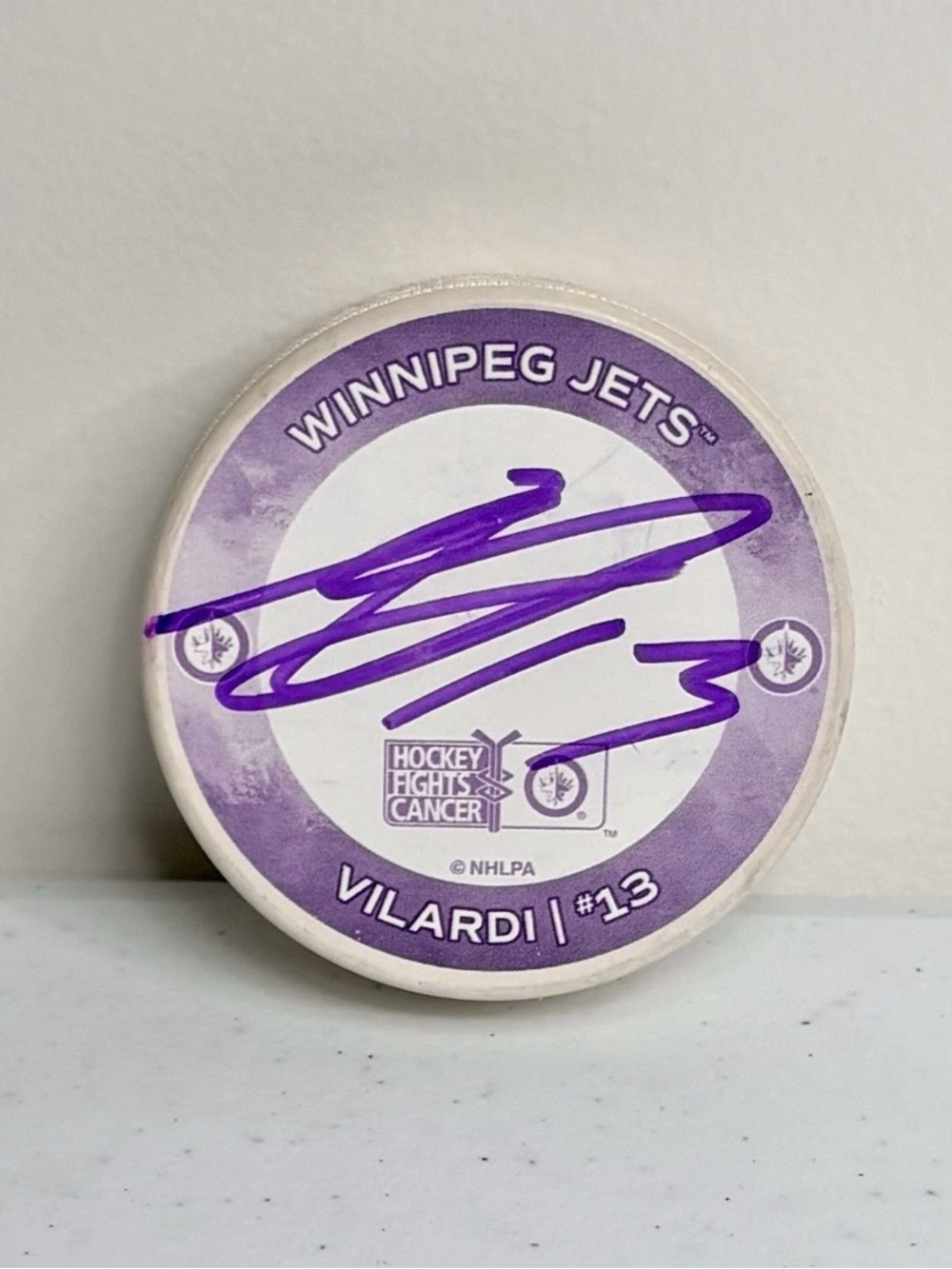 Gabriel Vilardi Autographed Signed Winnipeg Jets Hockey Fights Cancer Night Puck